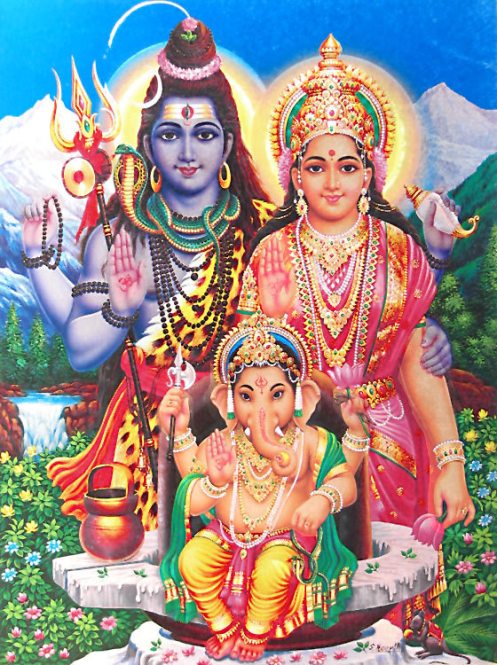 Siva, Parvati y Ganesha.